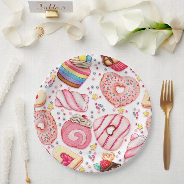 Donuts With Sprinkles Pattern Paper Plates (Wedding)