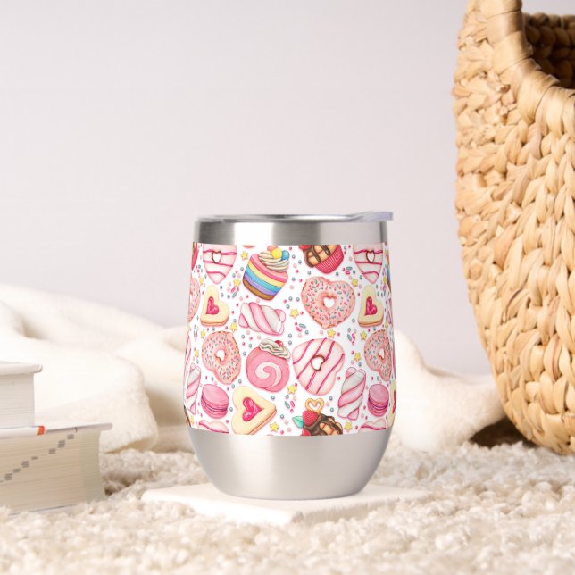 Donuts With Sprinkles Pattern Thermal Wine Tumbler (Living Room)