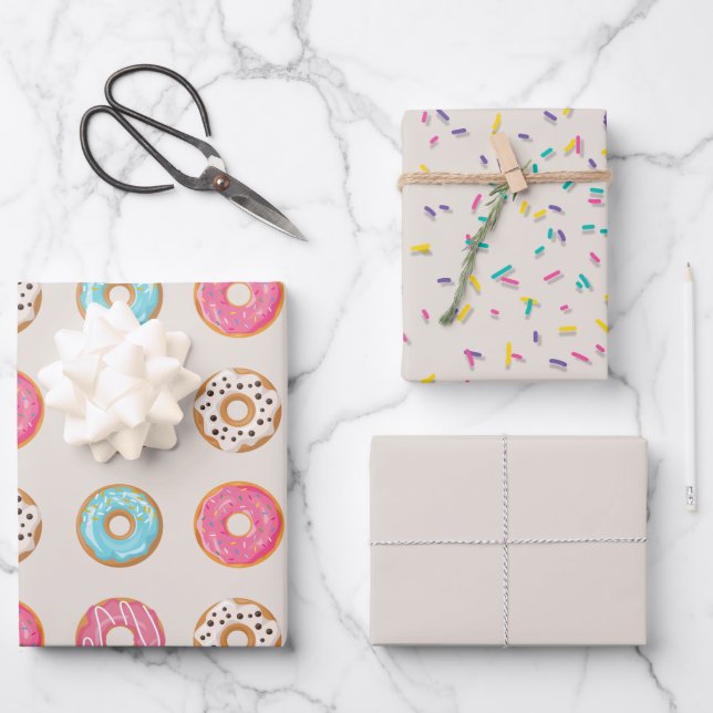 Donuts with Sprinkles Wrapping Paper Sheets (Front)