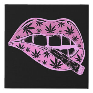 Doobie Gang Pink & Black Lips  Faux Wrapped Canvas