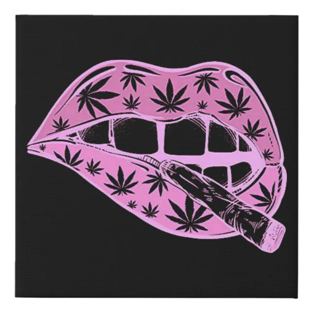 Doobie Gang Pink & Black Lips Faux Wrapped Canvas | Zazzle