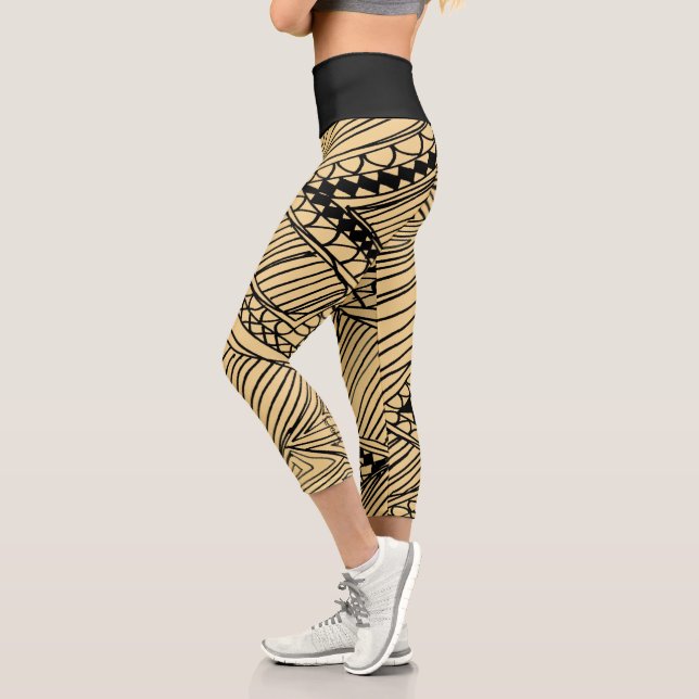 Doodle 1A Black Warm Beige Capri Leggings (Left)