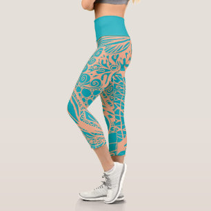 Doodle 1E Aqua Peach 1 Capri Leggings