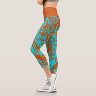 Doodle 1E Aqua Pumpkin 1 Capri Leggings