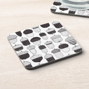 Doodle acorns autumn pattern beverage coaster
