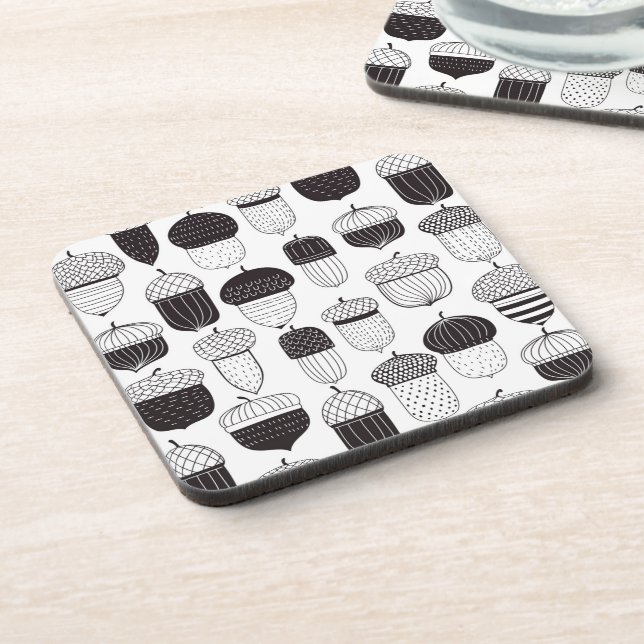 Doodle acorns autumn pattern beverage coaster (Left Side)