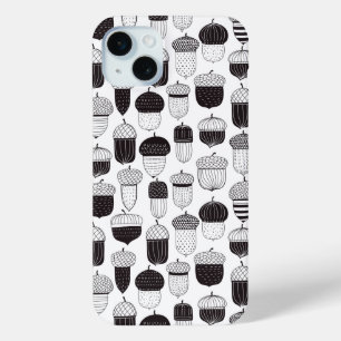Doodle acorns autumn pattern iPhone 15 plus case