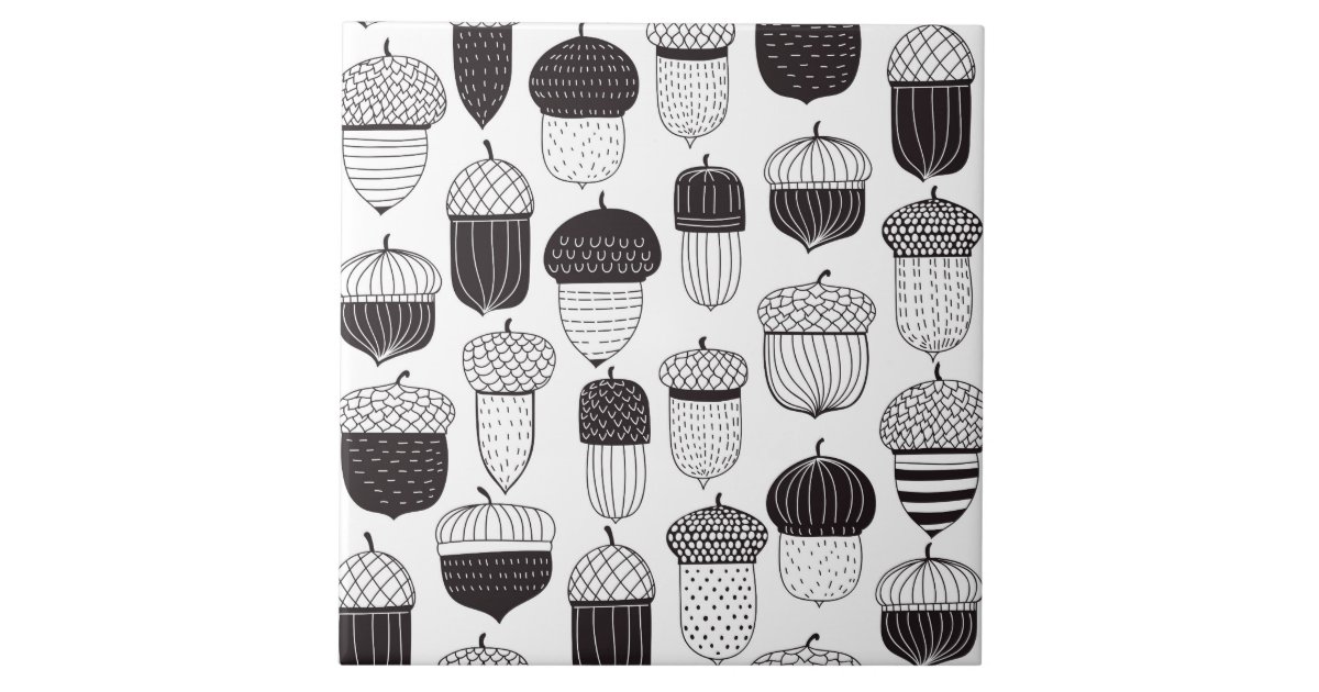 Doodle acorns autumn pattern ceramic tile | Zazzle