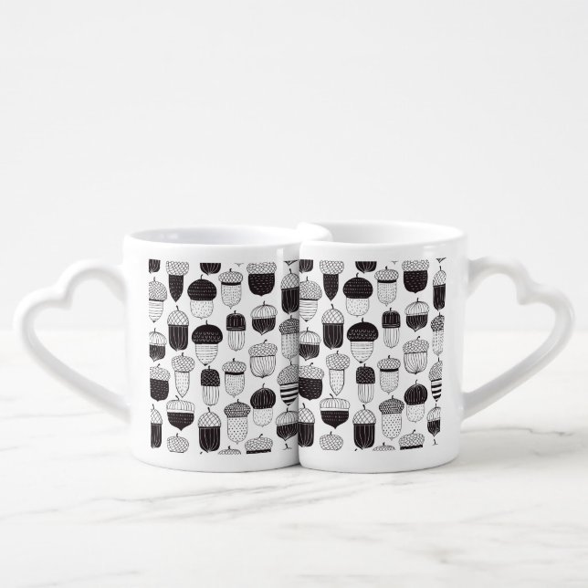 Doodle acorns autumn pattern coffee mug set (Front Nesting)