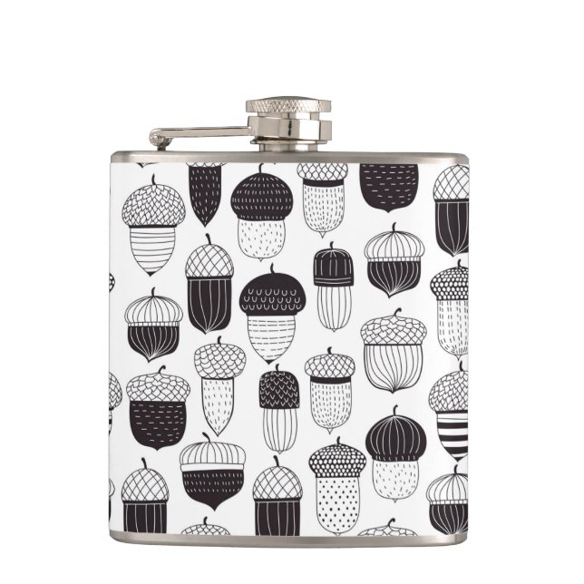 Doodle acorns autumn pattern flask (Front)
