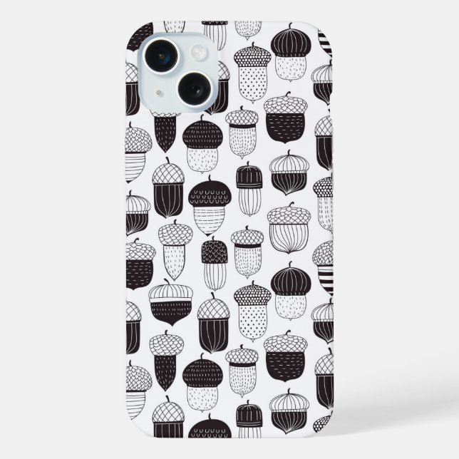 Doodle acorns autumn pattern iphone case (Back)