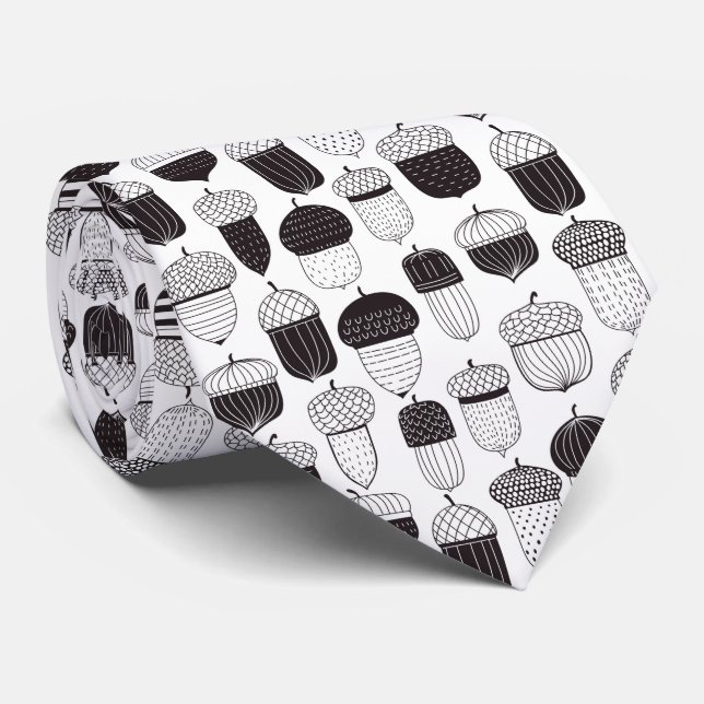 Doodle acorns autumn pattern neck tie (Rolled)