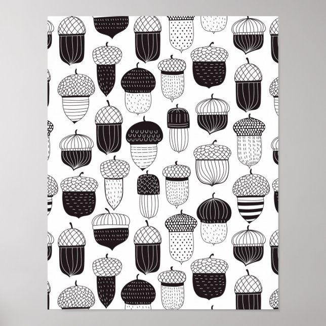 Doodle acorns autumn pattern poster (Front)