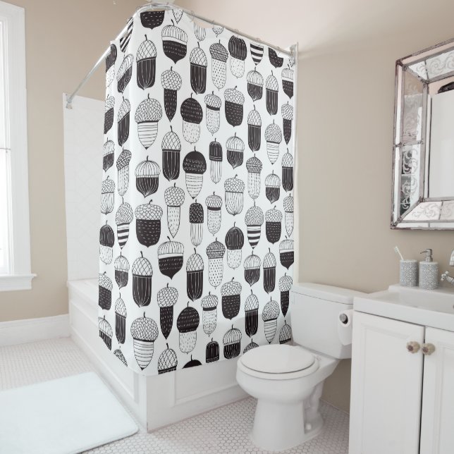 Doodle acorns autumn pattern shower curtain (In Situ)