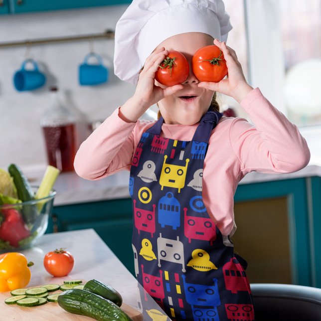 Doodle Alien Spaceship and Robot Pattern Apron (robot apron)