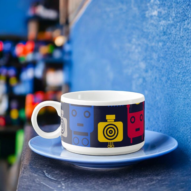 Doodle Alien Spaceship and Robot Pattern Bowl (Chili Bowl)