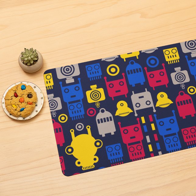 Doodle Alien Spaceship and Robot Pattern Cloth Placemat (robot placemat)