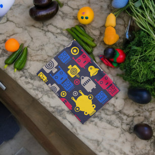 Doodle Alien Spaceship and Robot Pattern Kitchen Towel