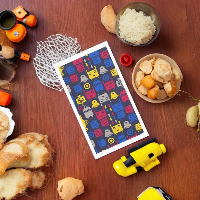 Doodle Alien Spaceship and Robot Pattern Paper Guest Towels (dinner napkin)