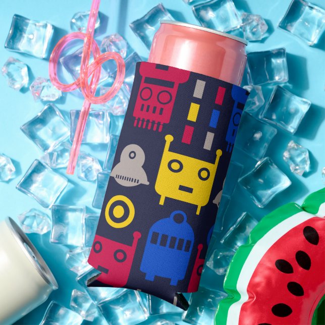 Doodle Alien Spaceship and Robot Pattern Seltzer Can Cooler (In Situ Summer)