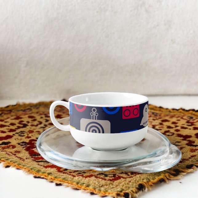 Doodle Alien Spaceship and Robot Pattern Soup Mug (Soup Mug)