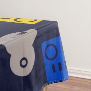 Doodle Alien Spaceship and Robot Pattern Tablecloth
