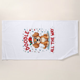 Doodle All The Way Funny Goldendoodle Santa Hat Ch Beach Towel
