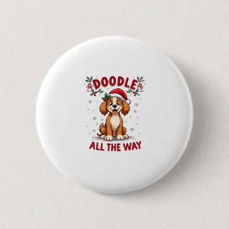 Doodle All The Way Funny Goldendoodle Santa Hat Ch Button
