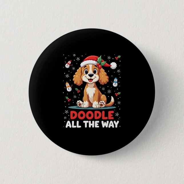Doodle All The Way Funny Goldendoodle Santa Hat Ch Button (Front)