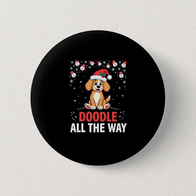 Doodle All The Way Funny Goldendoodle Santa Hat Ch Button (Front)
