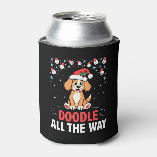Doodle All The Way Funny Goldendoodle Santa Hat Ch Can Cooler (Can Front)