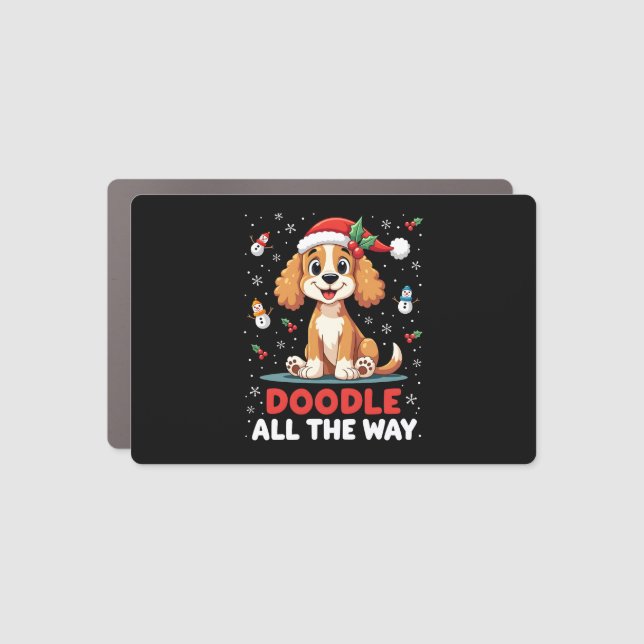 Doodle All The Way Funny Goldendoodle Santa Hat Ch Car Magnet (Front)