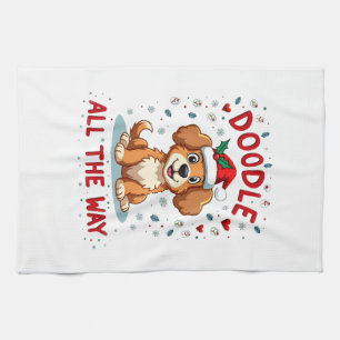 Doodle All The Way Funny Goldendoodle Santa Hat Ch Kitchen Towel