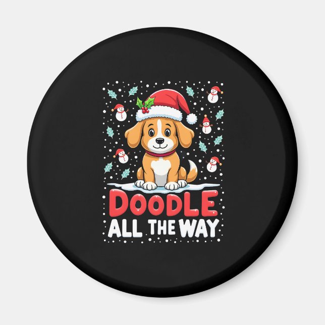 Doodle All The Way Funny Goldendoodle Santa Hat Ch Magnet (Front)