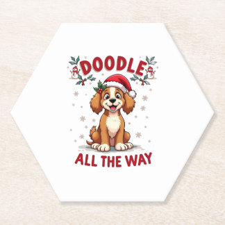 Doodle All The Way Funny Goldendoodle Santa Hat Ch Paper Coaster