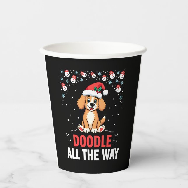 Doodle All The Way Funny Goldendoodle Santa Hat Ch Paper Cups (Front)
