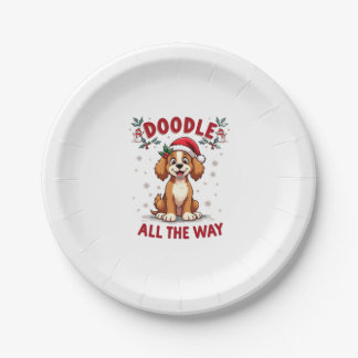 Doodle All The Way Funny Goldendoodle Santa Hat Ch Paper Plates