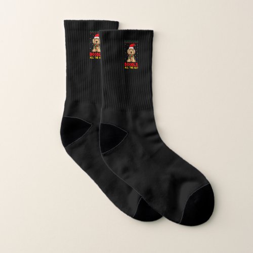 Doodle All The Way Funny Goldendoodle Santa Hat Ch Socks