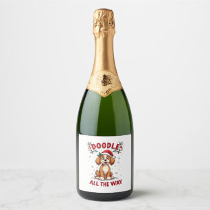 Doodle All The Way Funny Goldendoodle Santa Hat Ch Sparkling Wine Label