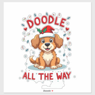 Doodle All The Way Funny Goldendoodle Santa Hat Ch Sticker