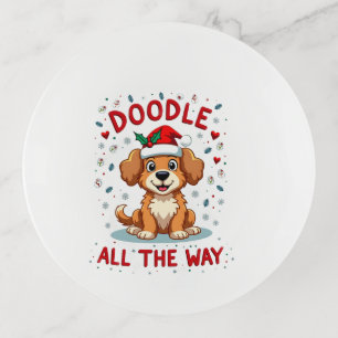 Doodle All The Way Funny Goldendoodle Santa Hat Ch Trinket Tray