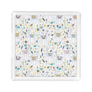 Doodle Alpaca Pattern Acrylic Tray