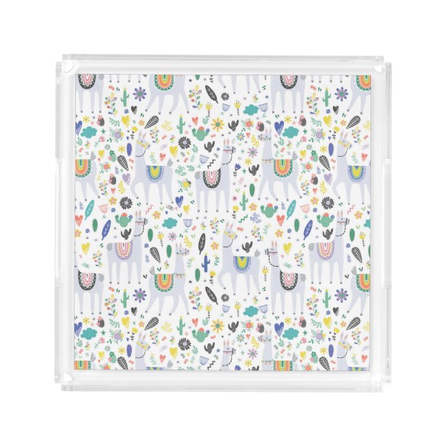 Doodle Alpaca Pattern Acrylic Tray (Front)