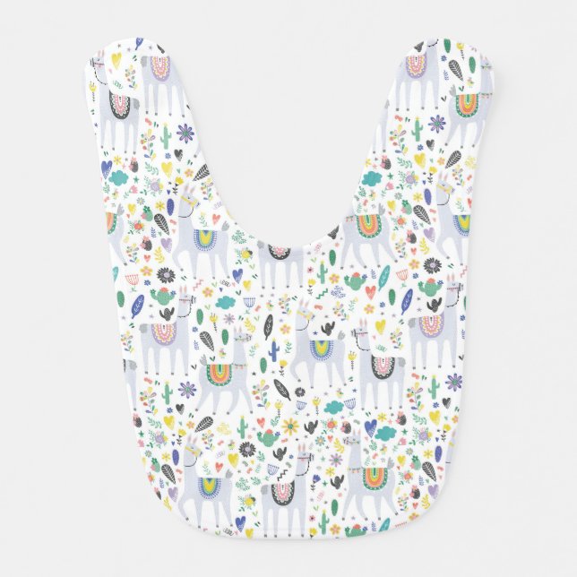 Doodle Alpaca Pattern Baby Bib (Front)