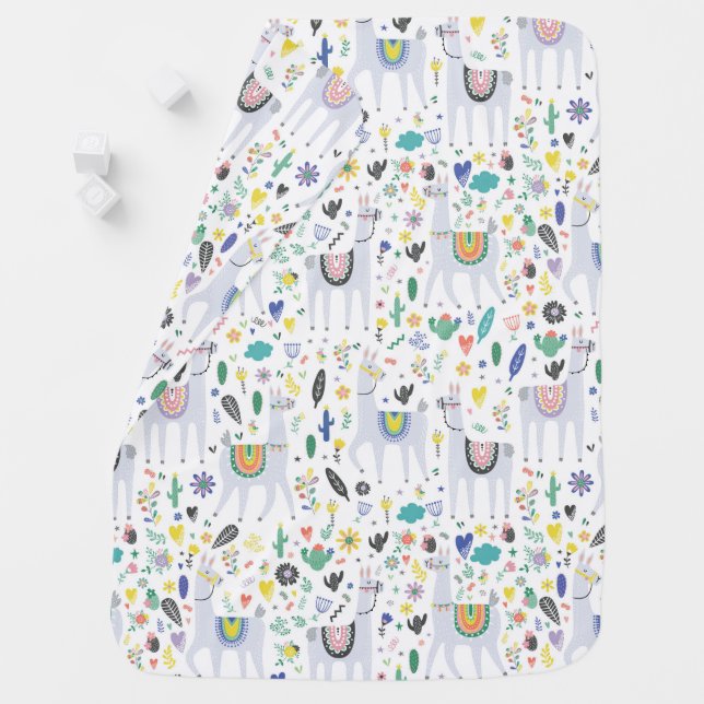 Doodle Alpaca Pattern Baby Blanket (In Situ)