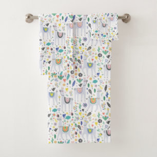 Doodle Alpaca Pattern Bath Towel Set