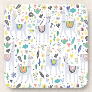 Doodle Alpaca Pattern Beverage Coaster