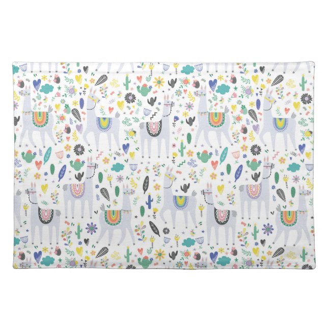 Doodle Alpaca Pattern Cloth Placemat (Front)