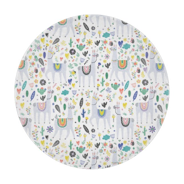 Doodle Alpaca Pattern Cutting Board (Front)