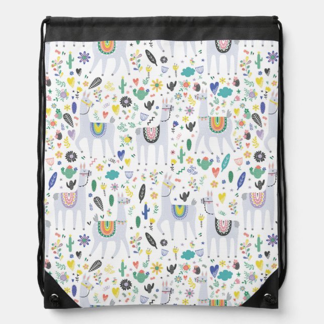 Doodle Alpaca Pattern Drawstring Bag (Front)